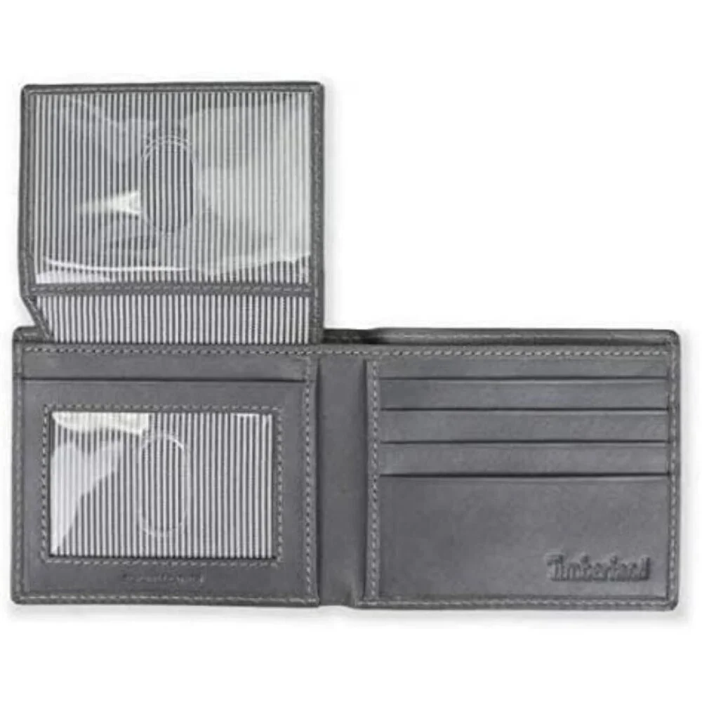 Men's Attached Flip Pocket Fashionable Charcoal Genuine Leather Wallet Design
